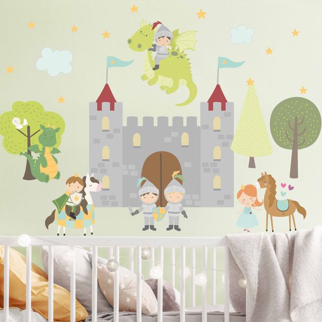 Adesivo murale - Castello dei Cavalieri di Dragon principe e la principessa