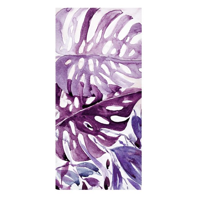 Lavagna magnetica - Acquerello di foglie tropicali con monstera in viola melanzana