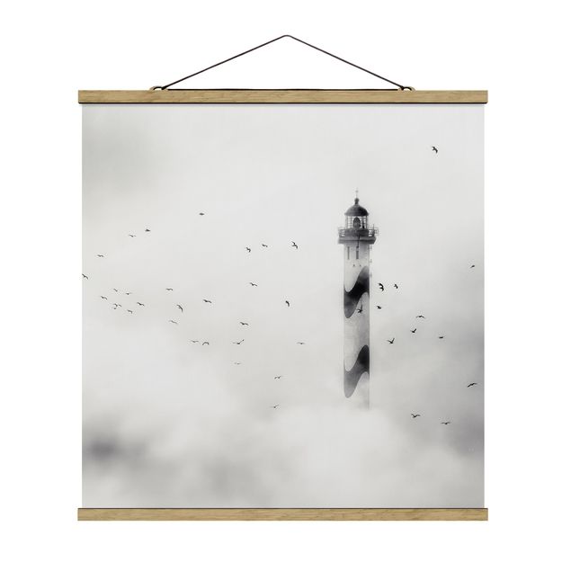 Quadro su tessuto con stecche per poster - Faro Nella Nebbia - Quadrato 1:1