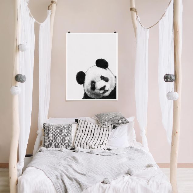 Poster - Illustrazione pittura Panda Bianco e nero - Verticale 4:3
