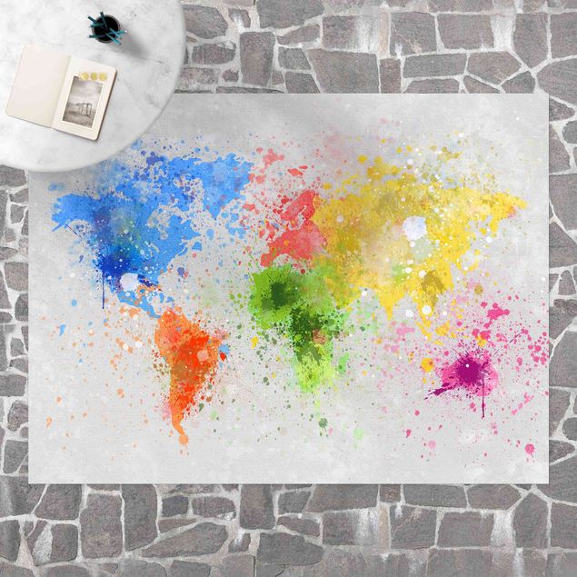 Tappeto per balcone Mappa del mondo a schizzi colorati