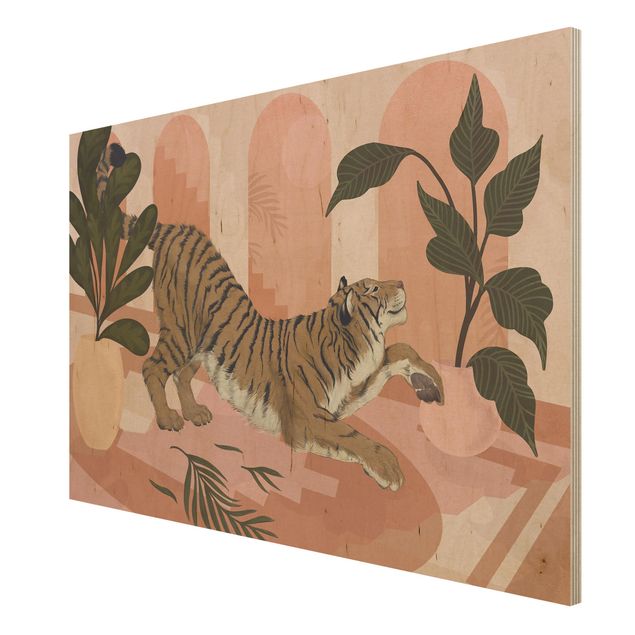 Stampa su legno - Illustrazione Tiger in rosa pastello pittura - Orizzontale 2:3