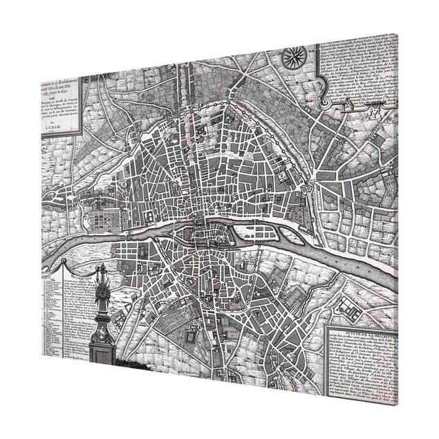 Lavagna magnetica - Pianta della città di Parigi del 1600 vintage