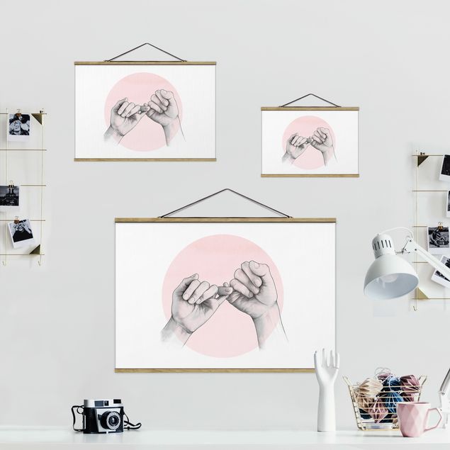 Foto su tessuto da parete con bastone - Laura Graves - Illustrazione mani Amicizia Circle Rosa Bianco - Orizzontale 2:3