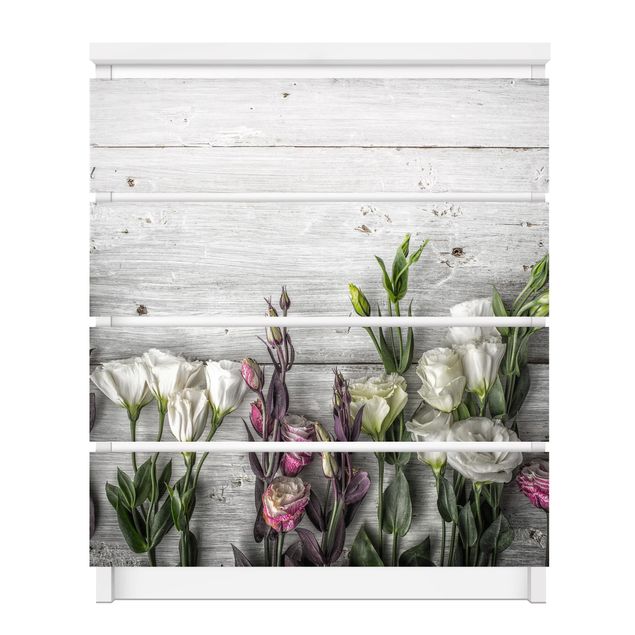 Carta adesiva per mobili IKEA Malm Cassettiera 4xCassetti - Tulip Rose Shabby Wood Look