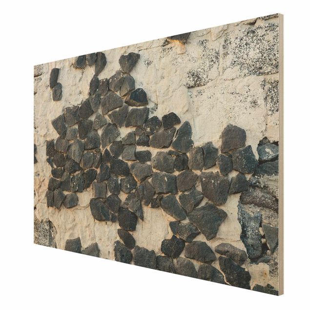 Stampa su legno - Muro con pietre nere - Orizzontale 2:3