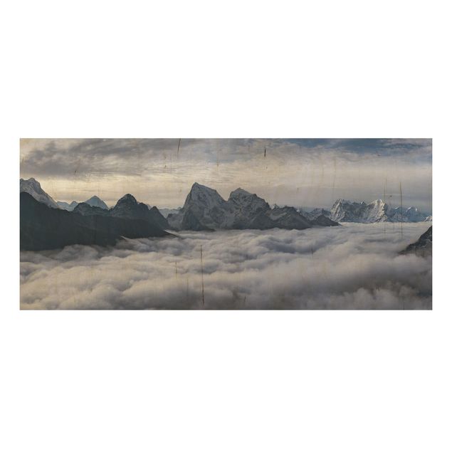 Quadro in legno - Mare di nubi in Himalaya - Panoramico