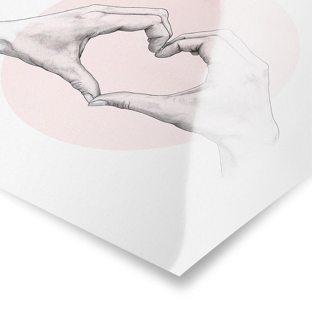 Poster - Illustrazione Cuore cerchio mani Rosa Bianco - Quadrato 1:1