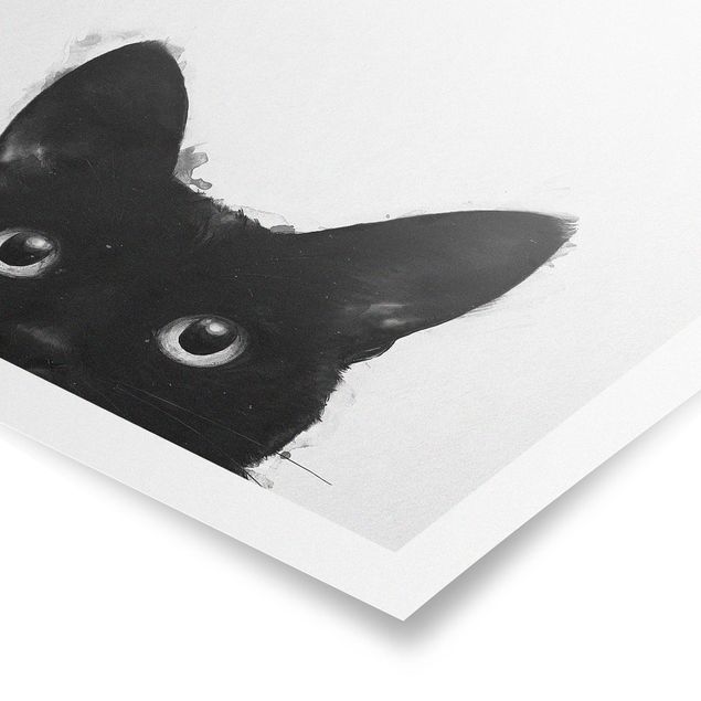 Poster - Illustrazione pittura Gatto nero su bianco - Quadrato 1:1