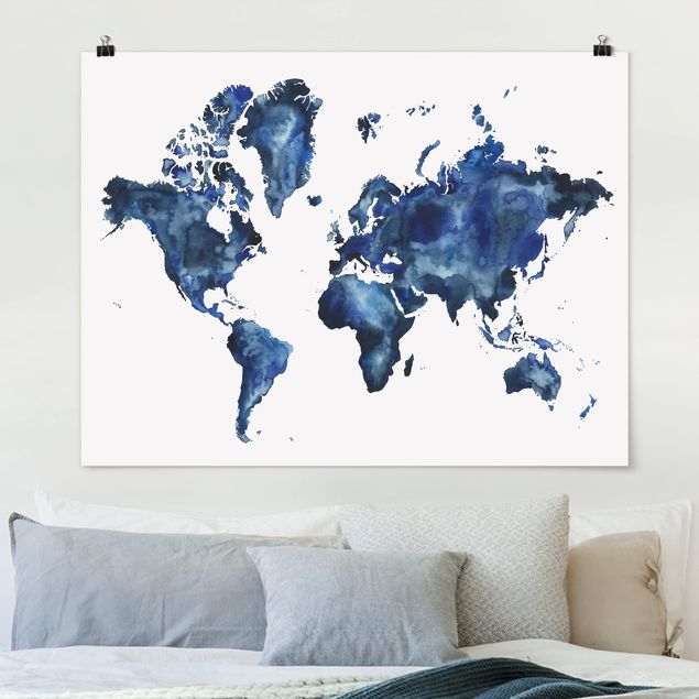 Poster acquerello Mappa del mondo dell'acqua chiara
