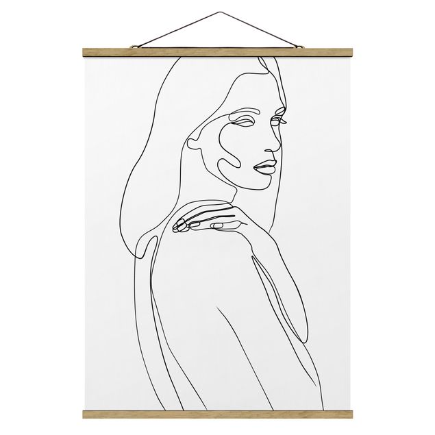 Foto su tessuto da parete con bastone - Spalla Line Art Woman Bianco e nero - Verticale 4:3