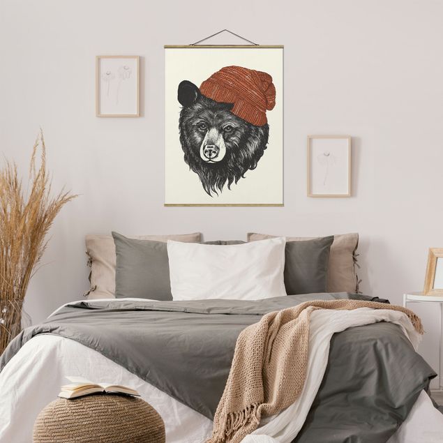 Foto su tessuto da parete con bastone - Laura Graves - Illustrazione Orso Con Red Cap Disegno - Verticale 4:3
