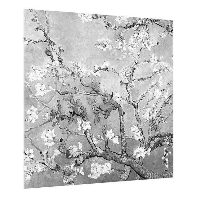 Paraschizzi in vetro - Vincent van Gogh - Ramo di mandorlo fiorito in bianco e nero - Quadrato 1:1