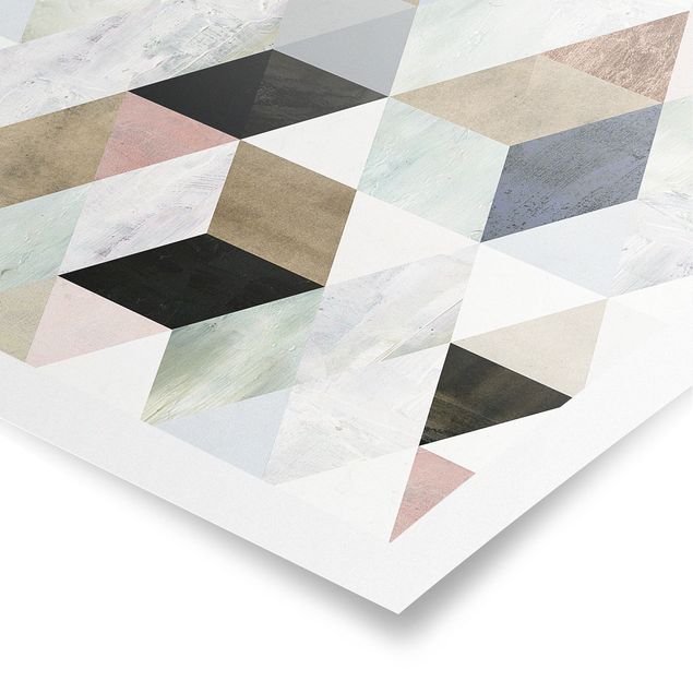 Poster - Acquerello Mosaico con triangoli II - Quadrato 1:1