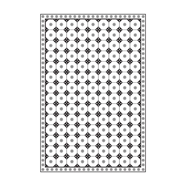 Tappeti in vinile - Piastrelle geometriche cottage bianco e nero con bordi - Verticale 2:3