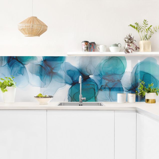 Rivestimenti cucina di plastica Fiori selvatici in blu e oro