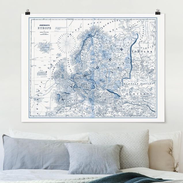 Poster vintage Mappa in toni blu - Europa