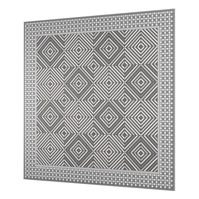 Paraschizzi in vetro - Piastrelle geometriche vortice grigio con cornice mosaico - Quadrato 1:1