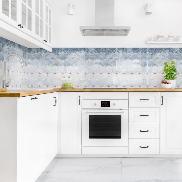 rivestimento adesivo cucina Geometria blu di Art déco dorata II