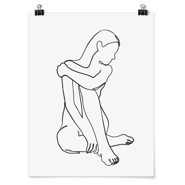 Poster - Line Art Nudo donna Bianco e nero - Verticale 4:3