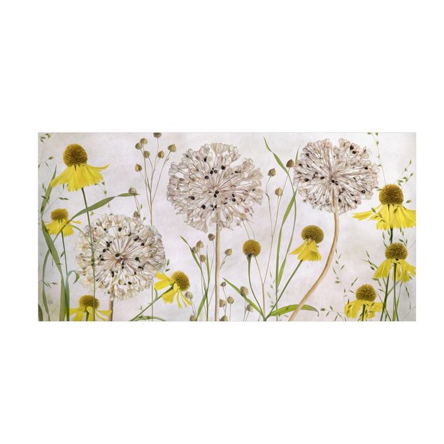 Tappeto beige salotto Illustrazione di Allium ed Helenium