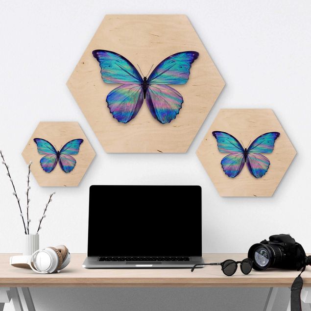 Esagono in legno - Holographic farfalla