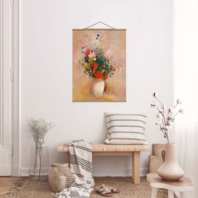 Foto su tessuto da parete con bastone - Odilon Redon - vaso con fiori (rosa sfondo color) - Verticale 4:3