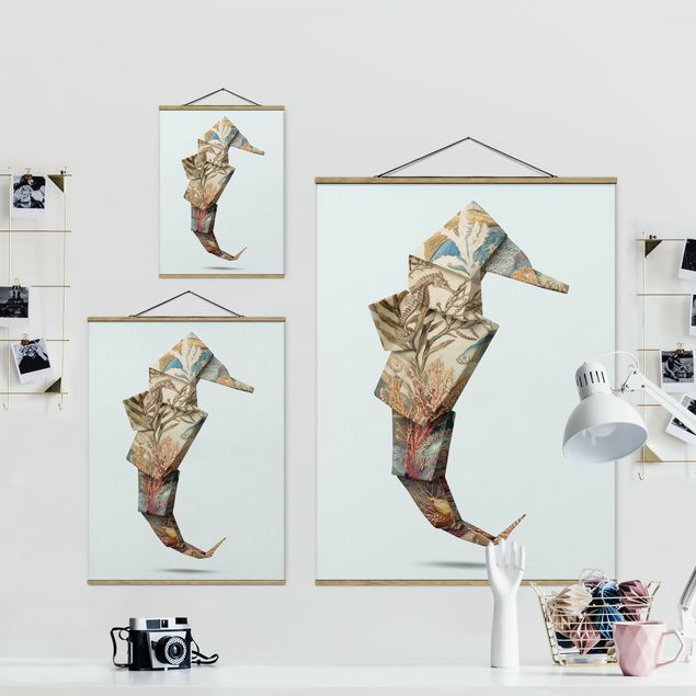 Foto su tessuto da parete con bastone - origami Seahorse - Verticale 4:3