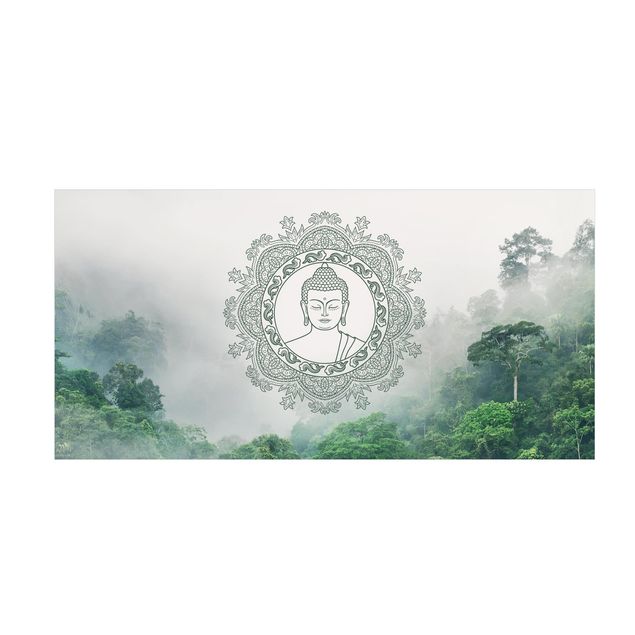 Tappeto bagno verde Mandala di Buddha nella nebbia