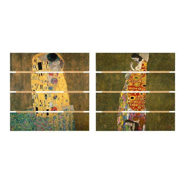 Quadro in legno effetto pallet - Gustav Klimt - Il bacio e la speranza - Quadrato 1:1