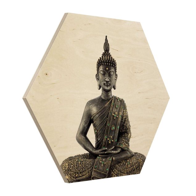 Esagono in legno - Zen Buddha di pietra
