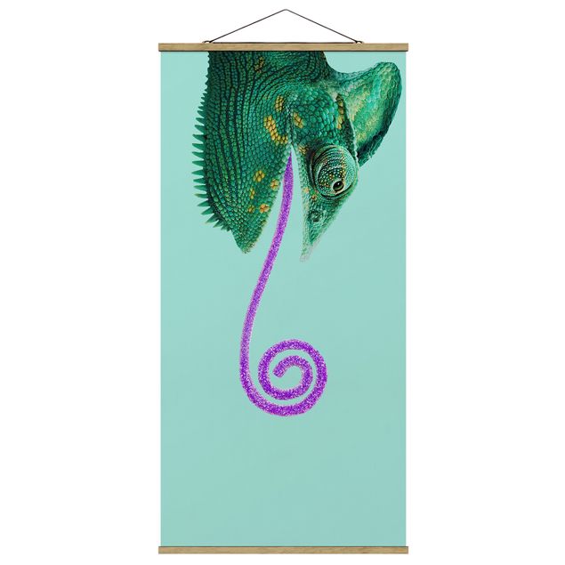Quadro su tessuto con stecche per poster - Chameleon Con Zucchero Tongue - Verticale 2:1