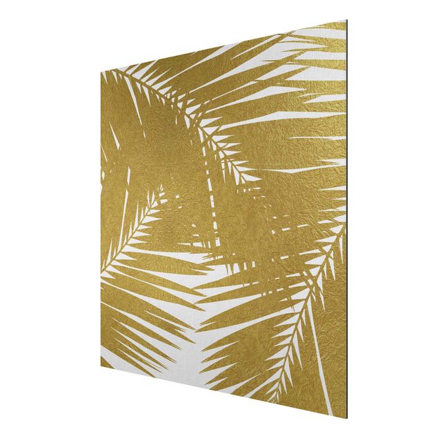 Stampa su alluminio - Scorcio tra foglie di palme dorate