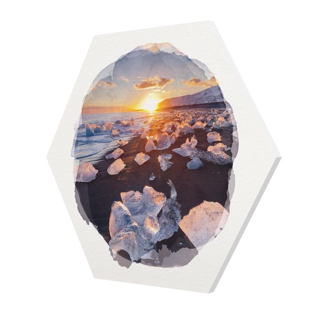 Esagono in forex - Acquerelli - pezzi di ghiaccio sulla spiaggia Islanda