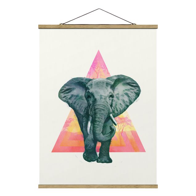 Foto su tessuto da parete con bastone - Laura Graves - Illustrazione Elephant anteriore Triangolo Pittura - Verticale 4:3