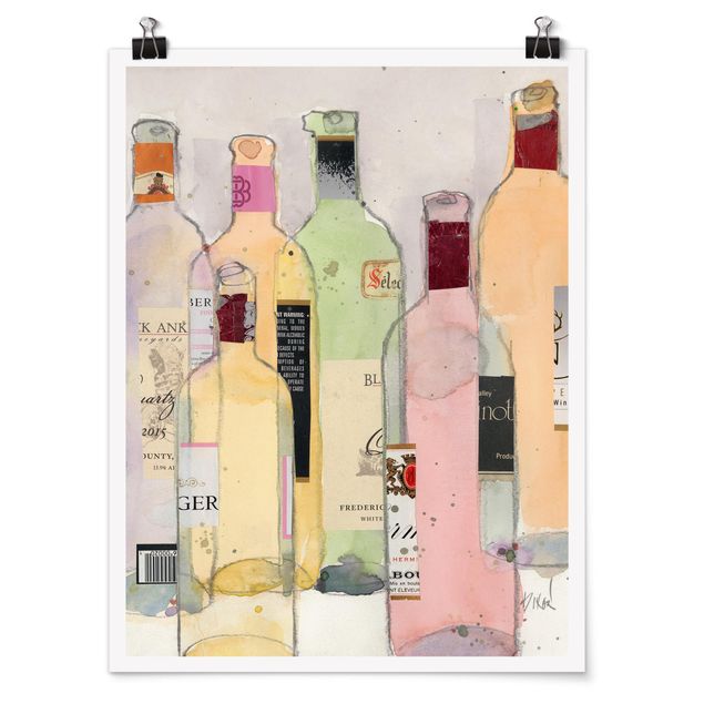 Poster - Bottiglie di vino in acquerello I - Verticale 4:3