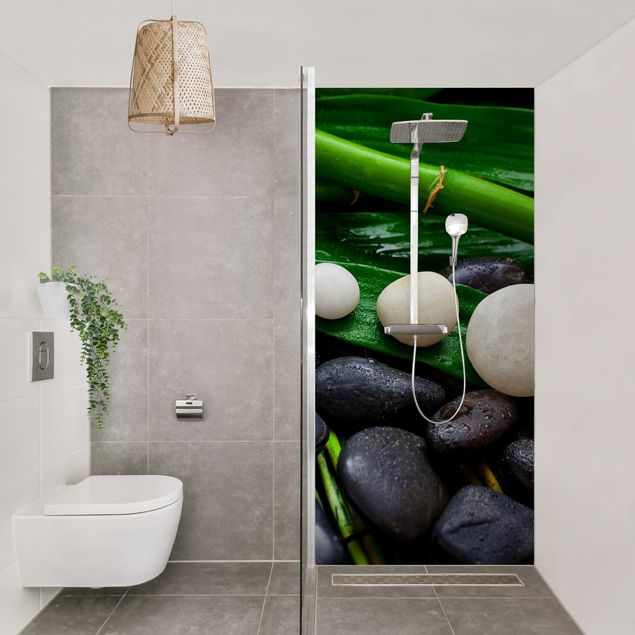 Rivestimenti per doccia alluminio dibond Bambù verde con pietre zen