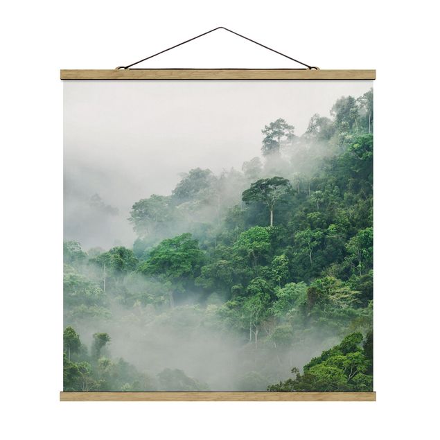 Quadro su tessuto con stecche per poster - Jungle Nella Nebbia - Quadrato 1:1