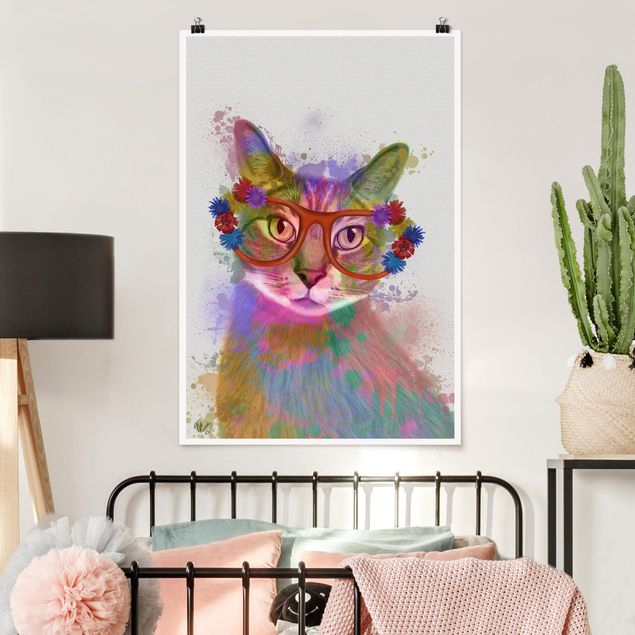 quadri con animali Gatto con schizzi arcobaleno