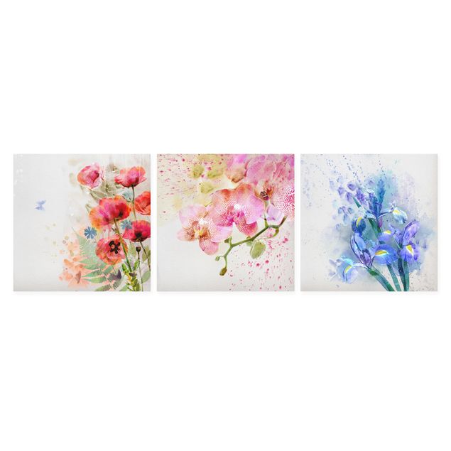 Stampa su tela 3 parti - Watercolor Flower Trio - Quadrato 1:1