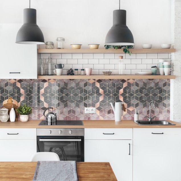 pannello adesivo per cucina Geometria dorata con rosa e grigio II