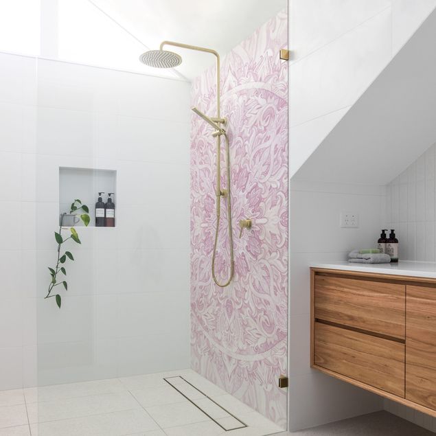 Rivestimenti per doccia disegni Ornamento mandala in acquerello rosa