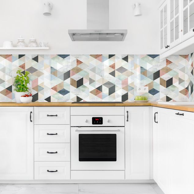 Rivestimenti cucina di plastica Mosaico in acquerello con triangoli III