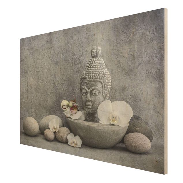 Stampa su legno - Zen Buddha, orchidee e pietre - Orizzontale 2:3