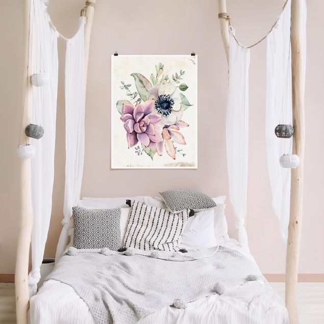 Poster acquerello Casetta di fiori ad acquerello