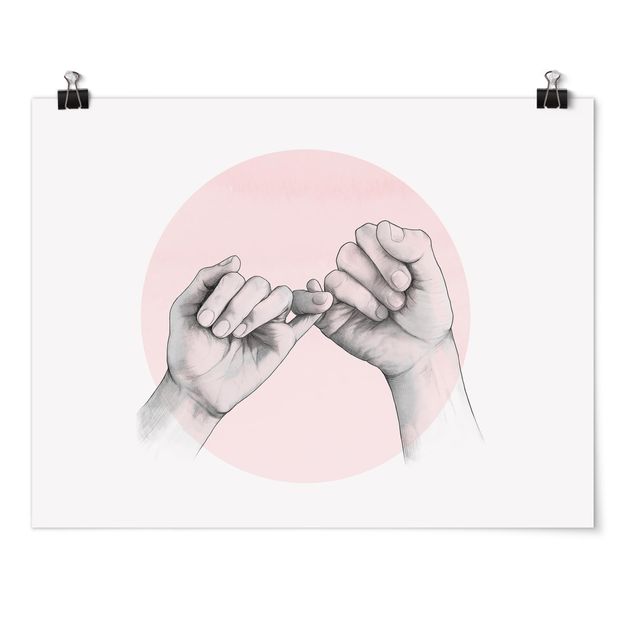 Poster - Illustrazione mani Amicizia Circle Rosa Bianco - Orizzontale 3:4