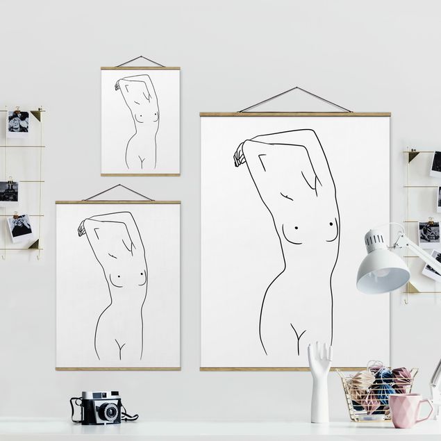 Foto su tessuto da parete con bastone - Line Art Nudo Bianco e nero - Verticale 4:3