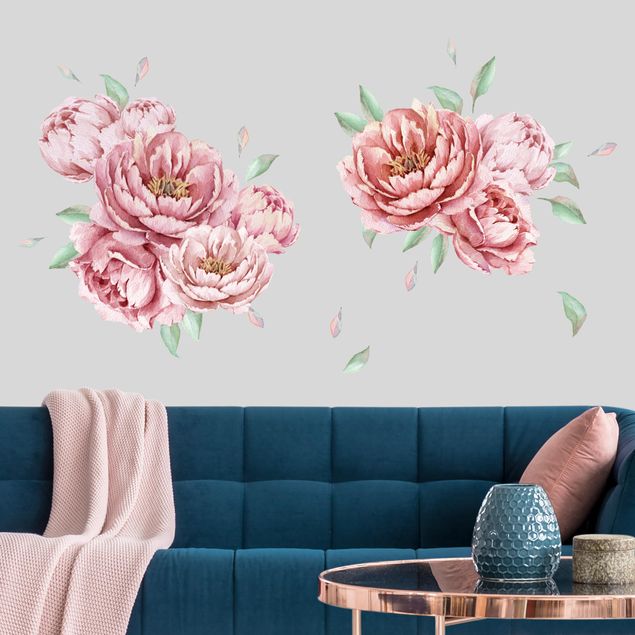 Adesivo murale fiori - Set di peonie rosé