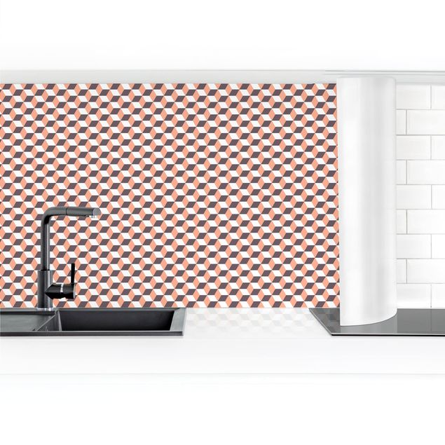 rivestimenti moderni cucina Mix di piastrelle geometriche Cubi Arancione