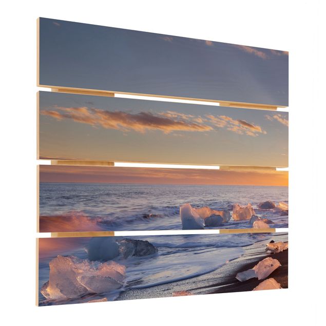 Stampa su legno - Pezzi di ghiaccio Sulla Spiaggia Islanda - Quadrato 1:1